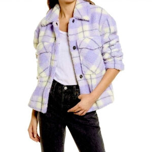 7 FOR ALL MANKIND lilac white plaid sherpa sherpa jacket Small
